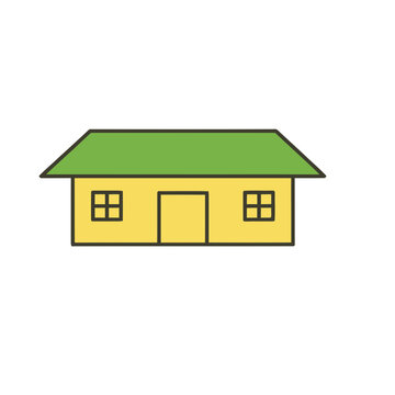 Simple yellow house with green roof