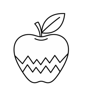 Black and white outline of an apple with a zigzag pattern