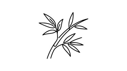 Fototapeta premium Minimalist black outline drawing of bamboo leaves on a white background