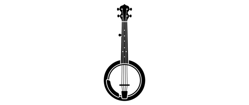 Black silhouette of a banjo on a white background
