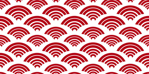 red chinese wave pattern oriental fish scale background © foxndeer