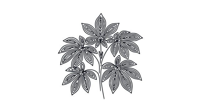 Abstract Line Art Botanical Illustration of Horse Chestnut Leaves