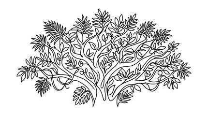 Fototapeta premium Abstract Ornamental Tree Illustration, Stylized Foliage, Organic Design, Black and White Line Art