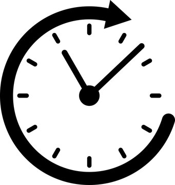Clock icon with circular arrow. Time management symbol for deadline or recurring schedule. isolated on transparent background	
