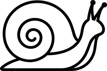 Simple outline drawing of a snail moving forward, black and white line art © anjas