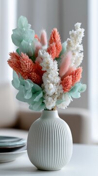 Delicate Bouquet in a White Ceramic Vase