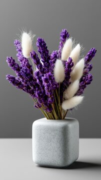 Delicate Bouquet of Dried Flowers in Gray Space