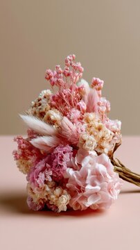 Small Bouquet of Dried Flowers on Beige Background