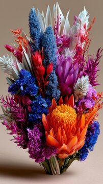 Modern Vertical Bouquet of Colorful Dried Flowers