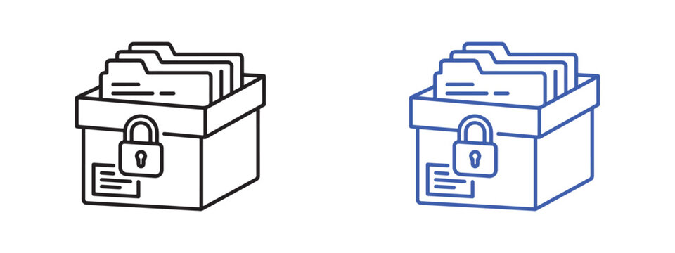 Secure file storage box with locked folder documents icon, document