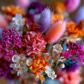 Close-up of Colorful Dried Flower Bouquet Textures