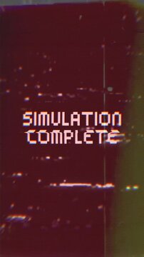 Simulation Complete Glitch Text Animation on Black Background. Perfect for gaming, cyberpunk, futuristic UI, and technology projects.