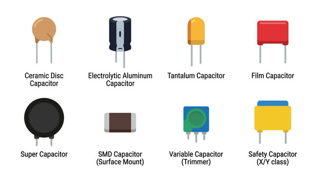 Assortment of Electronic Capacitors: Ceramic, Electrolytic, Tantalum, Film, Super, SMD, Variable, Safety