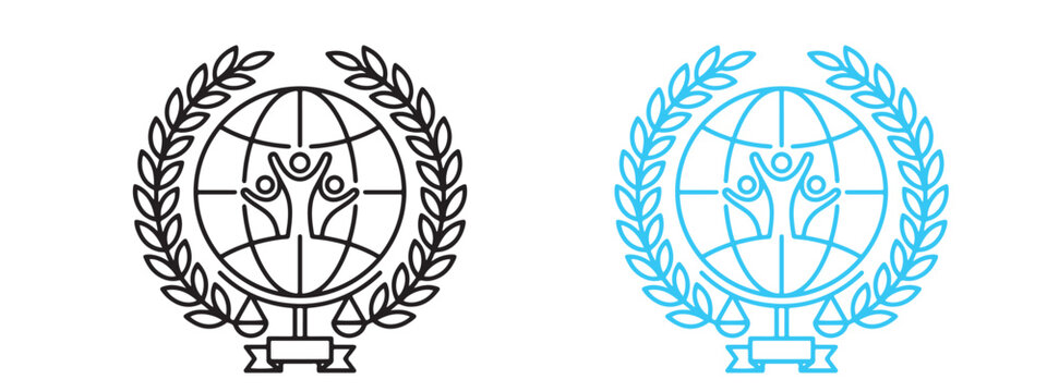Human rights global solidarity globe icon with laurel wreath, equality