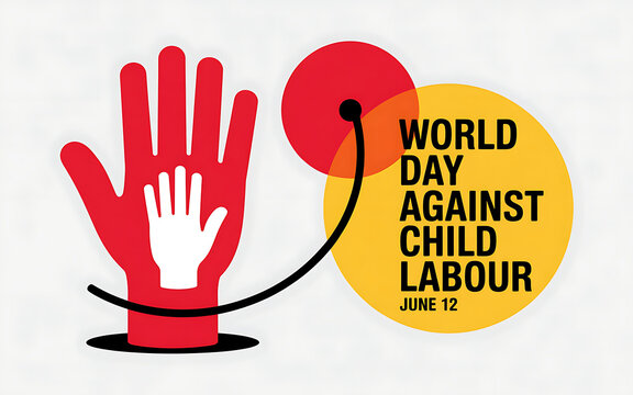 World day against child labour concept illustration with red handprint and small white handprint