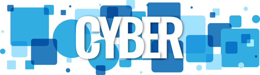 Obraz premium Bold cyber text design with blue abstract geometric shapes for modern digital and technology communications