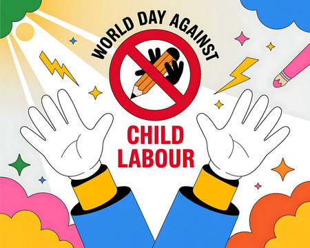 World day against child labour illustrative concept art with pencil crossed out, exploitation
