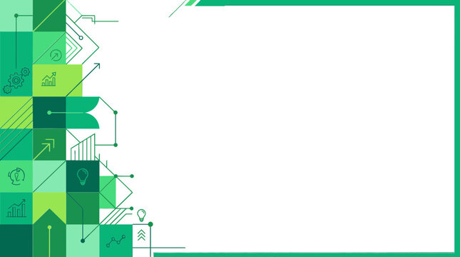 Abstract Green Geometric Business Presentation Slide Background with Icons