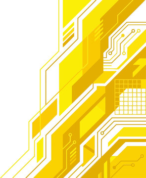 Abstract Yellow Technology Background with Circuit Board Patterns on White