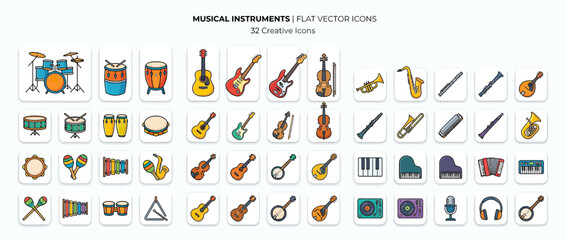Collection of Flat Vector Icons for Musical Instruments © Arif