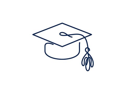 Graduation cap simple line art icon symbol