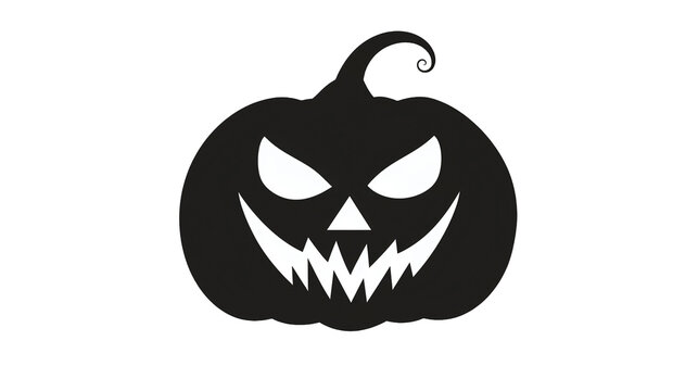 Halloween pumpkin jack-o-lantern with spooky carved face. Isolated black silhouette of glowing evil grinning squash for festive decorations.