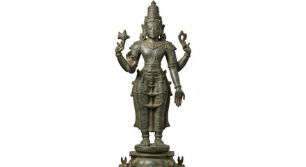 Obraz premium Ancient bronze statue of hindu deity vishnu standing on a pedestal