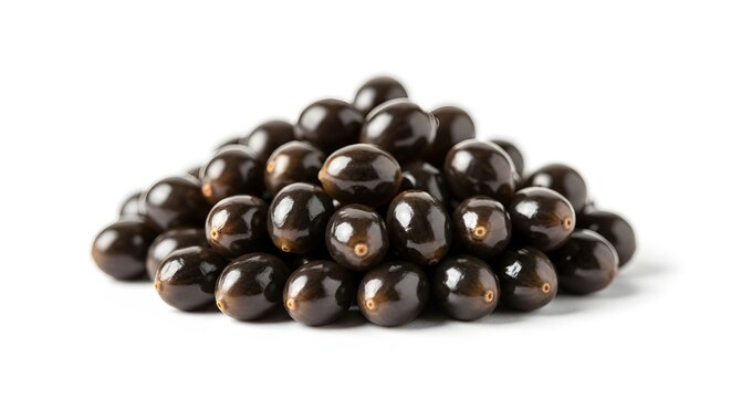 Pile of Fresh Black Tapioca Pearls Isolated on White Background.