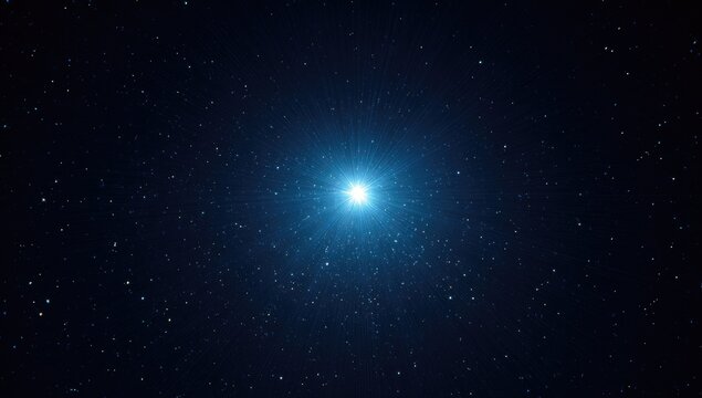 Deep space vista showcasing a vibrant, radiant, celestial light source centered amid countless distant stellar points. A cosmic panorama