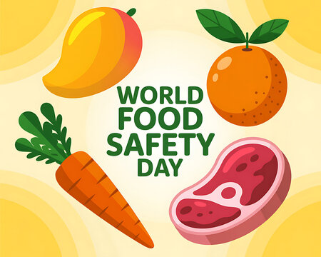 World food safety day illustration with fresh raw ingredients and meat nutrition awareness