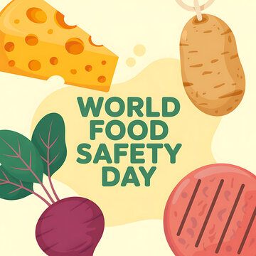 World food safety day poster with cheese potato beetroot and meat beetroot nutrition awareness