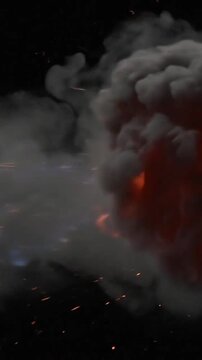 Dramatic fiery explosion with bright orange flames and billowing smoke