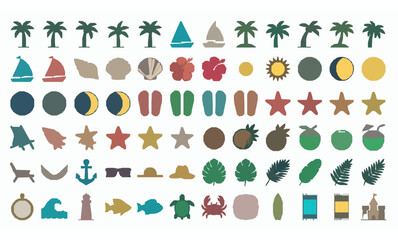 Obraz premium Tropical Beach Icon Collection CAD Flat Vector Design