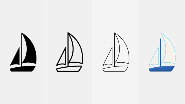  a minimalist, outline-style sailing boat vector icon.