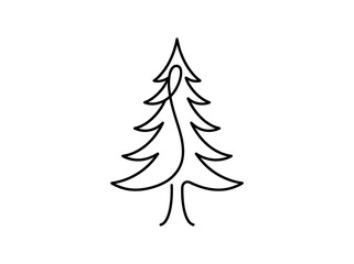 Fototapeta premium Continuous line drawing evergreen tree simple minimalist icon