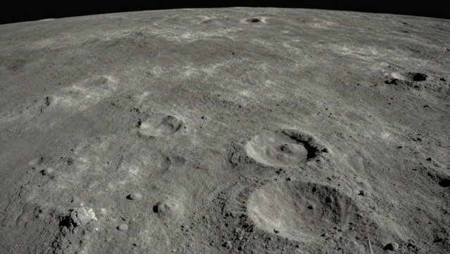 Vast lunar surface featuring numerous craters and rugged gray landscape of the moon under dark space with dramatic lighting and high detail textures of cosmic celestial terrain