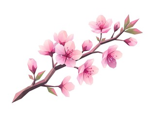 Obraz premium Pink cherry blossom branch with buds and leaves
