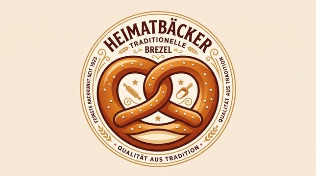 Traditional German Pretzel Logo with Retro Bakery Emblem Design