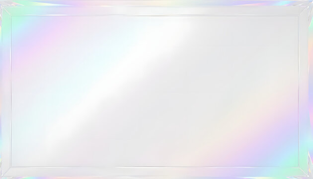 Minimalist Holographic Pearl Glass Border Frame Background with Soft Rainbow Glow