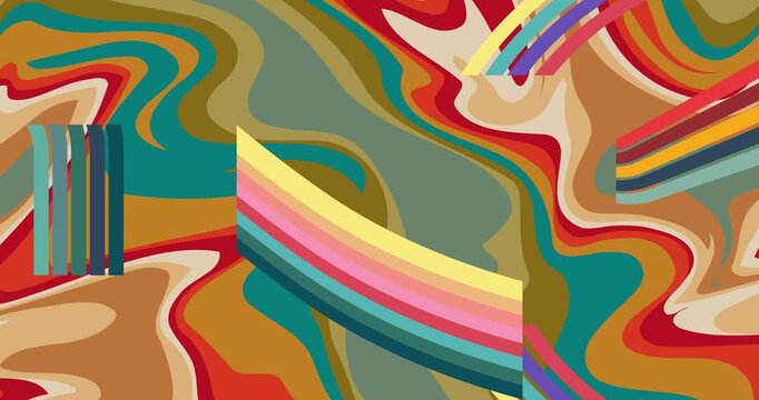 Retro 70s Background animation with Groovy 1970s art video. Minimalistic Vintage design, old-fashioned color artwork.