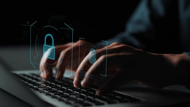 Digital cyber security lock system highlighting data security encryption, cyber password protection, fingerprint ID, cloud storage safety, and cyber security for online access Marrow