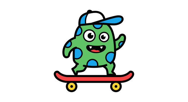 funny green monster skateboarding