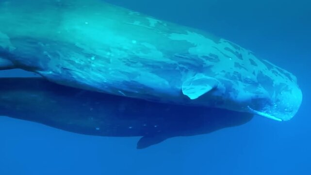A Sperm Whales Gliding Through Clear Ocean Waters