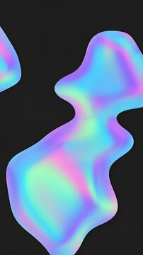 Abstract holographic fluid shapes floating on black background motion graphics loop footage