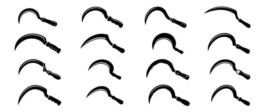 Set of Black Sickle Icons on White Background
