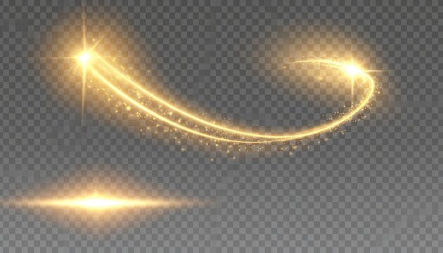Graphic with three separate golden light effects against a gray background with transparency