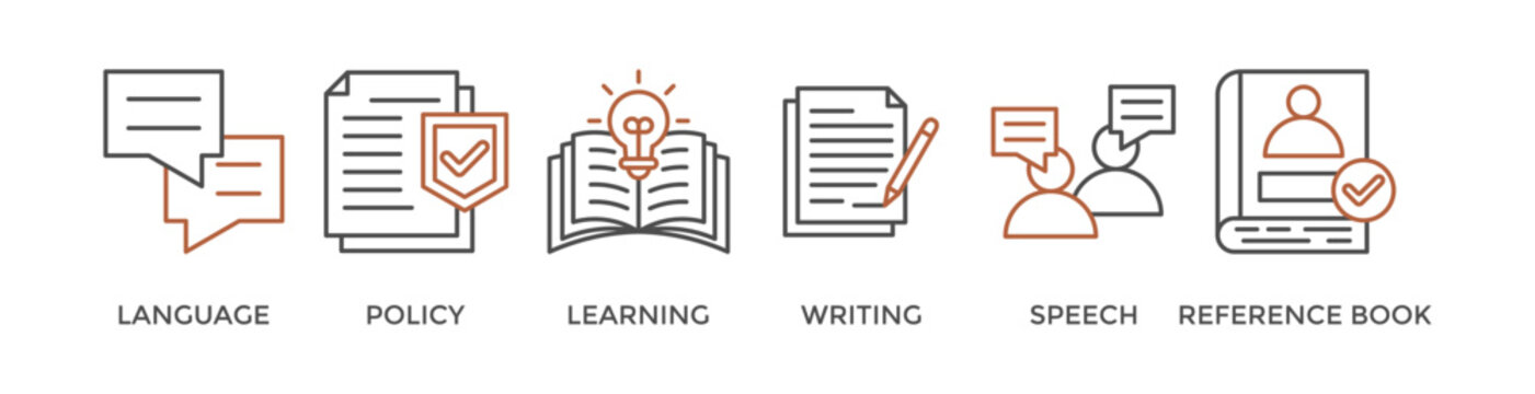 Grammar banner web icon vector illustration concept for languange education with icon of communication, policy, learning, writing, speech, and reference book