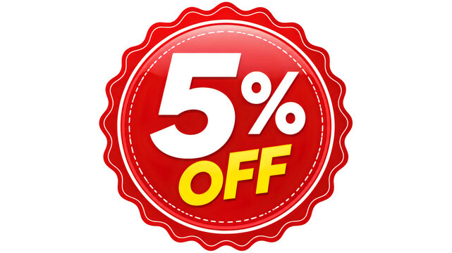 Red 5 percent off sale badge. Discount sticker for retail marketing and promotion.