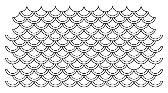 Seamless repeating pattern of stylized fish scales or roof shingles.