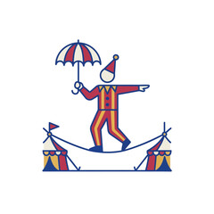 Fototapeta premium A stylized illustration of a circus performer balancing on a tightrope with an umbrella
